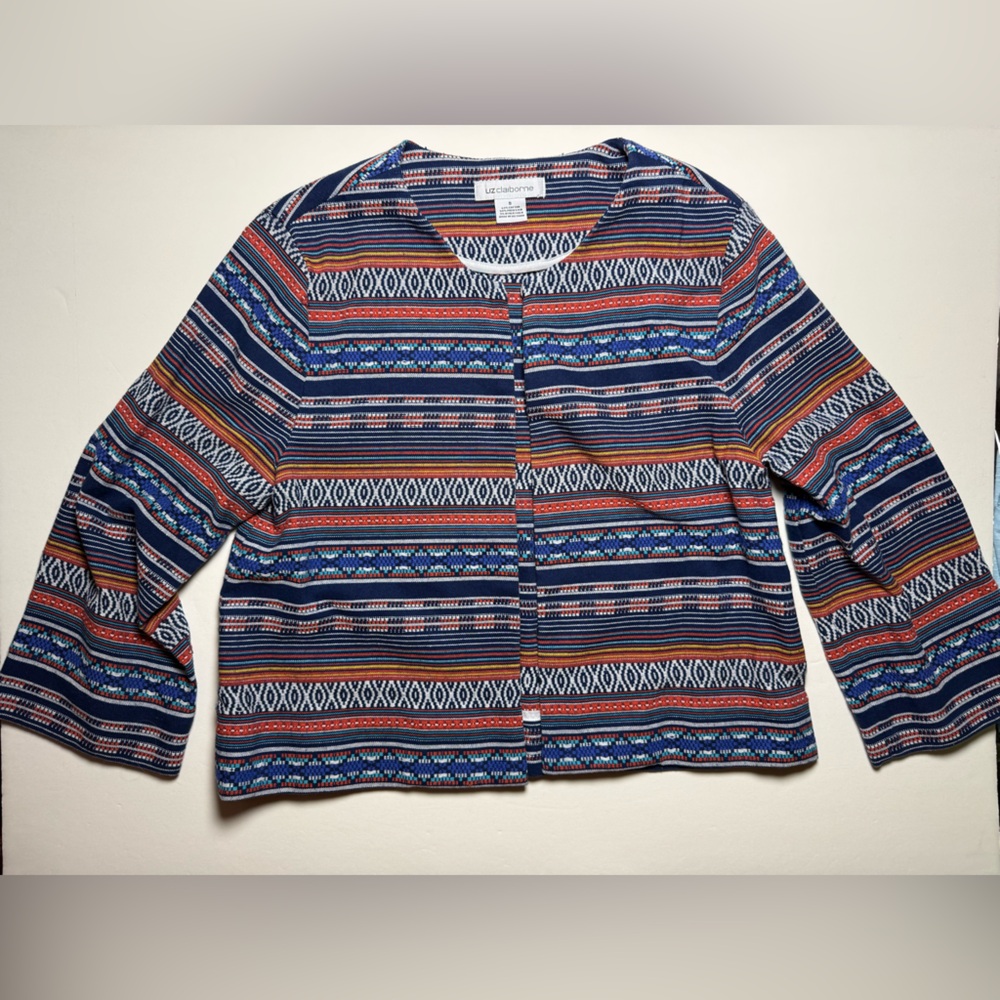 Liz Claiborne Southwestern jacket size small.  Hook and eye corona closure.